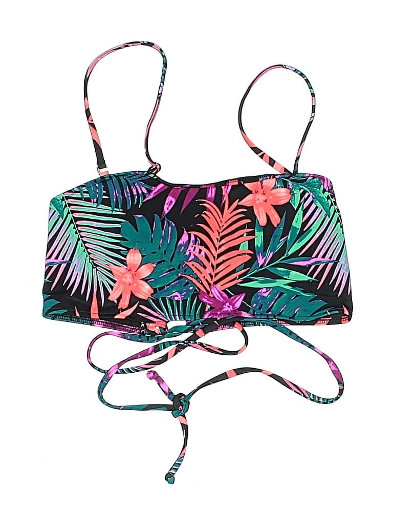 Assorted Brands Swimsuit Top Green Tropical Pattern Swimwear