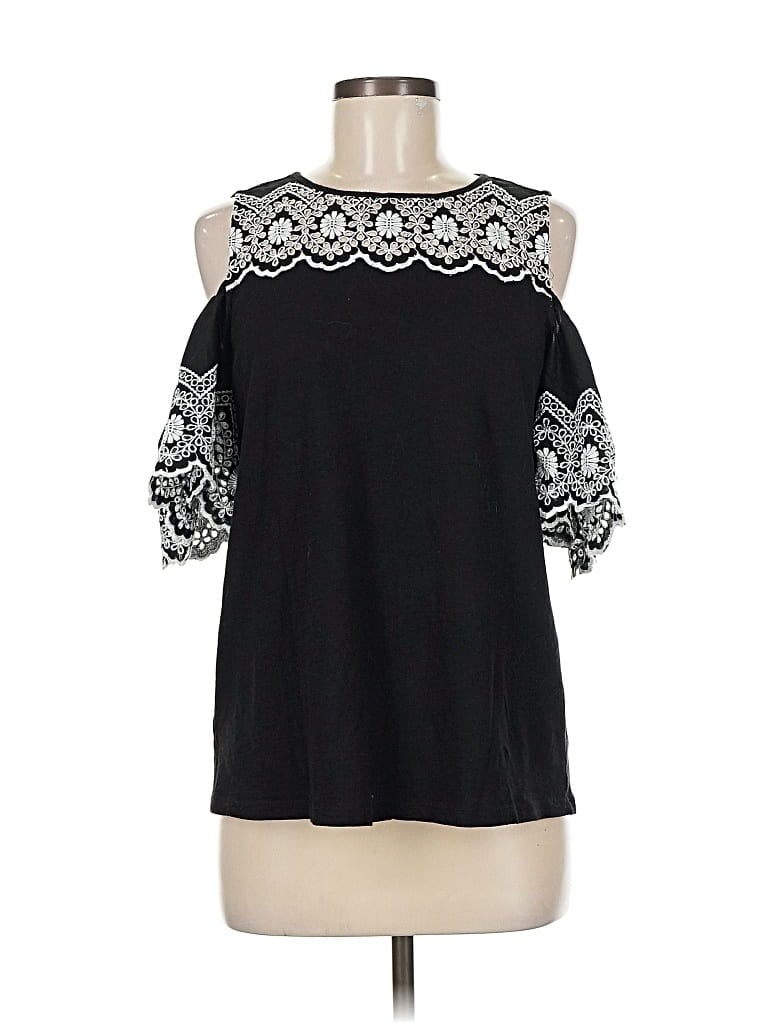 Pre-owned Ann Taylor Loft 3/4 Sleeve Top Black Cold Shoulder Neckline Tops