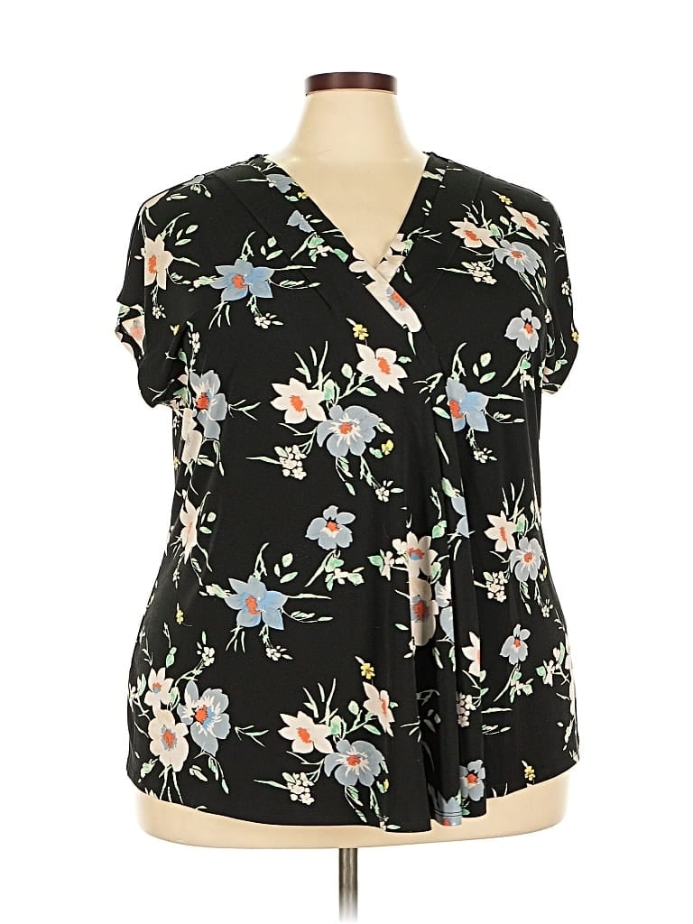 Pre-owned Lane Bryant Short Sleeve Blouse In Black