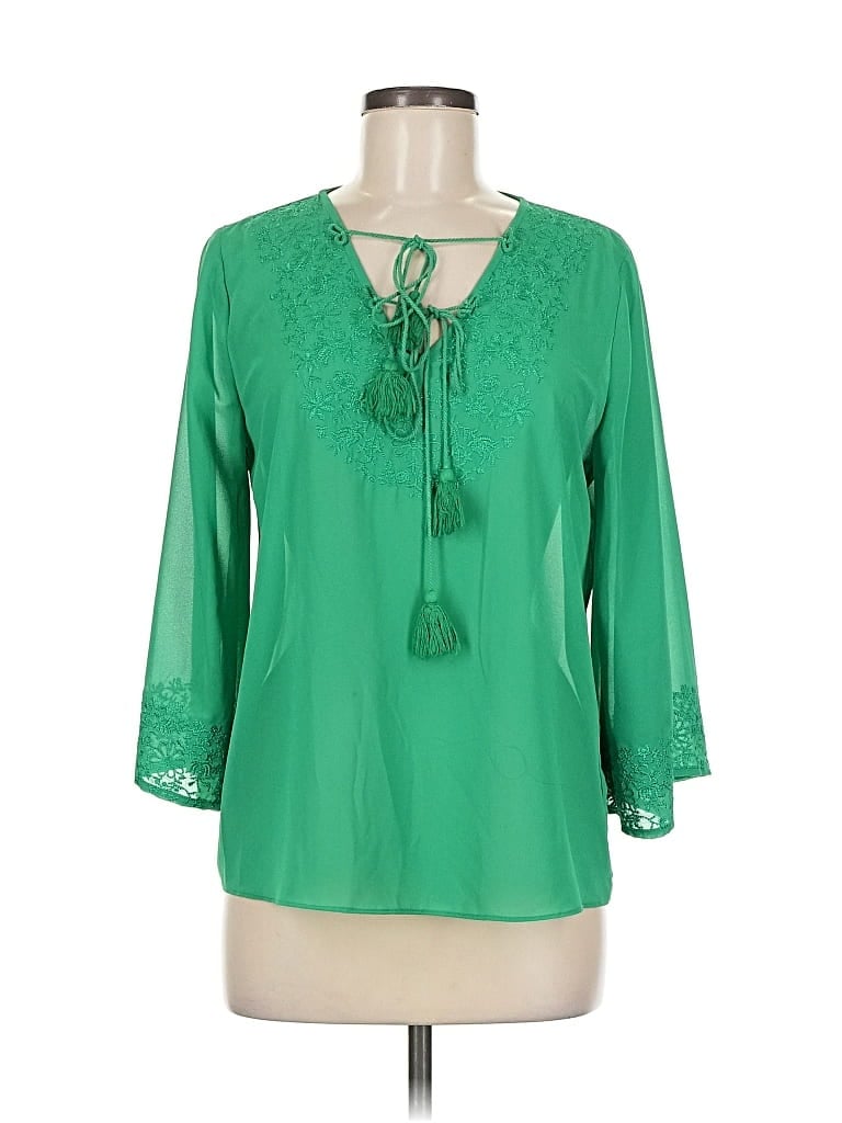 Pre-owned Sugar Lips 3/4 Sleeve Blouse In Green