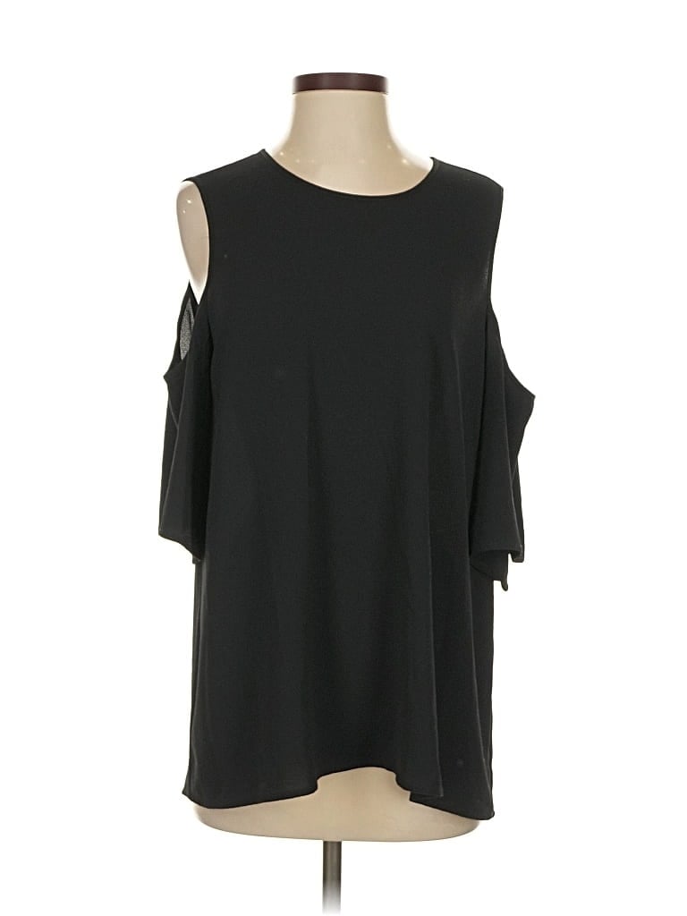 Click to view more detailed imagery on our partner's website Pre-owned Vince Camuto 3/4 Sleeve Top Black Cold Shoulder Neckline Tops