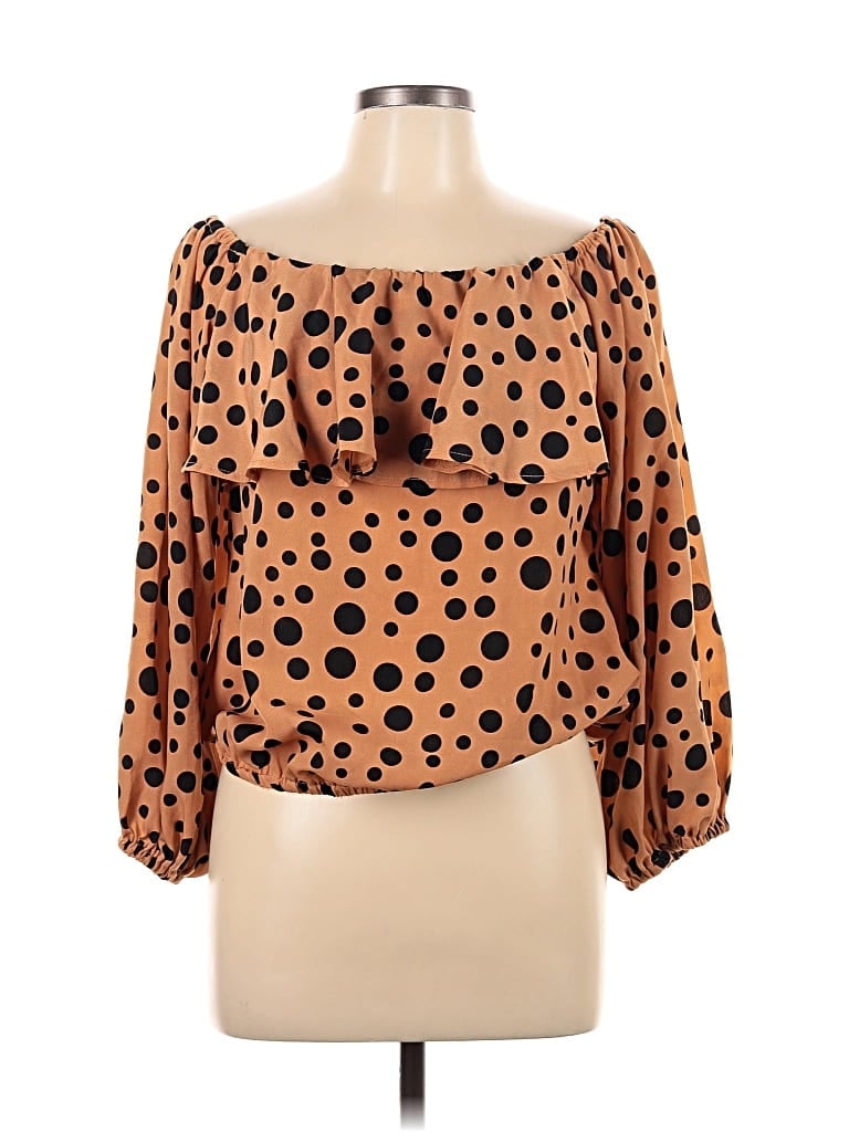 Pre-owned Unbranded 3/4 Sleeve Blouse In Brown