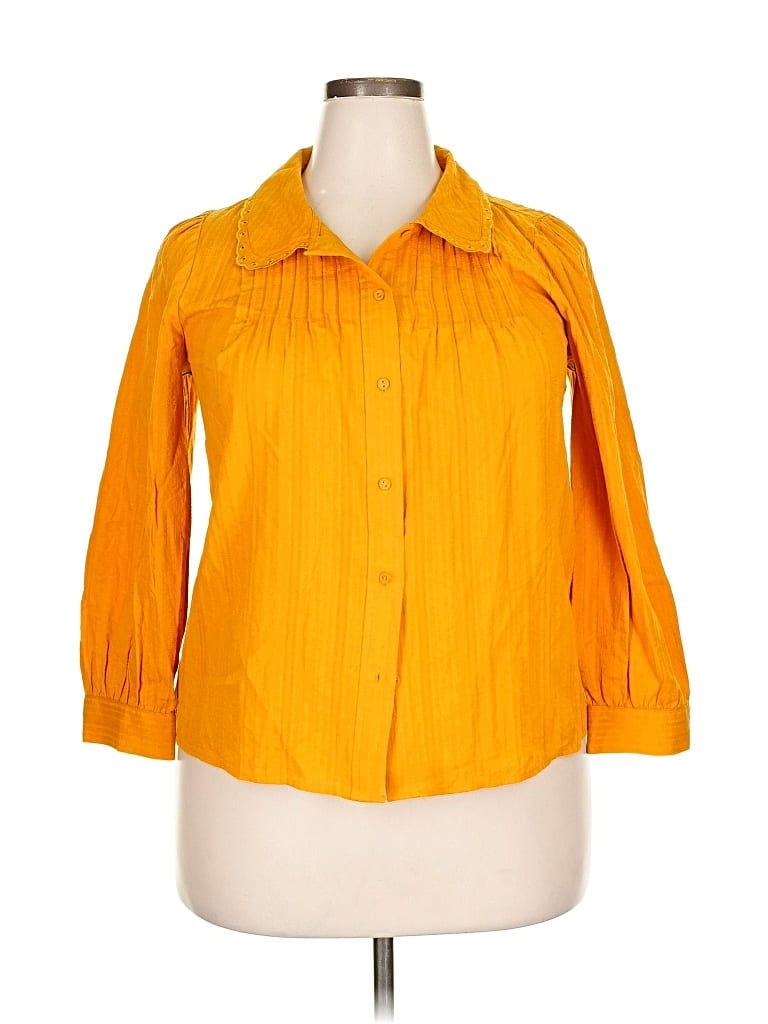 Pre-owned Lc Lauren Conrad 3/4 Sleeve Button Down Shirt In Yellow