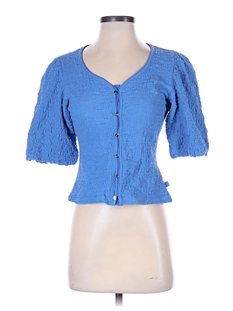 Pre-owned Dkny Short Sleeve Blouse In Blue