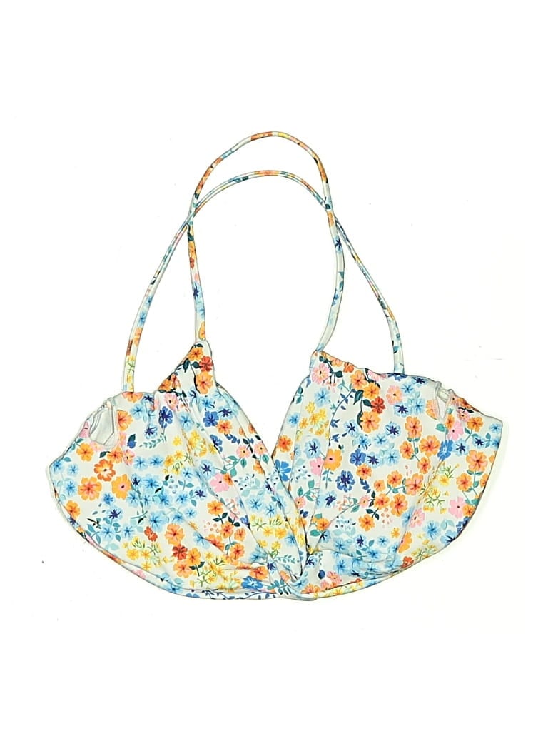 Pre-owned Unbranded Swimsuit Top Blue Floral Pattern Swimwear