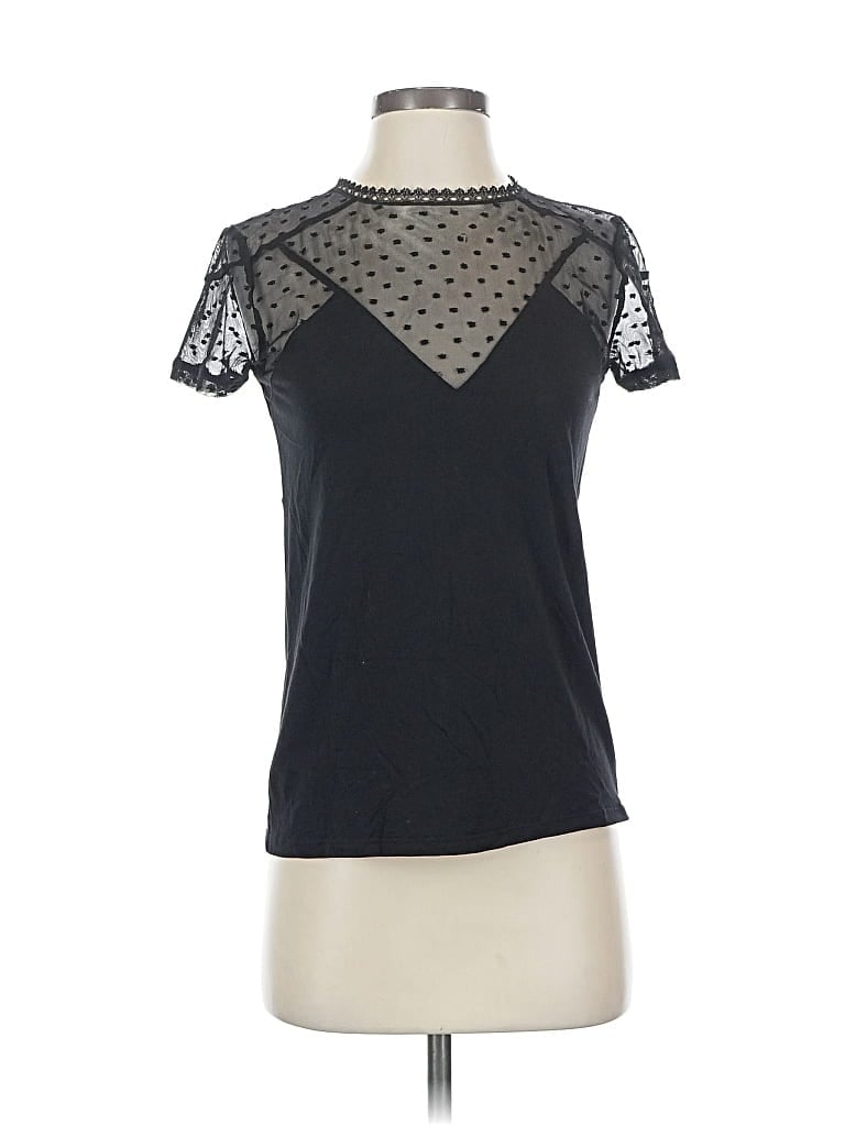Click to view more detailed imagery on our partner's website Pre-owned Maje Short Sleeve Top Black Mock Neckline Tops