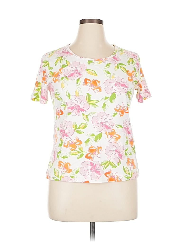 Pre-owned Theory Short Sleeve Top Pink Floral Pattern Sweetheart Neckline Tops