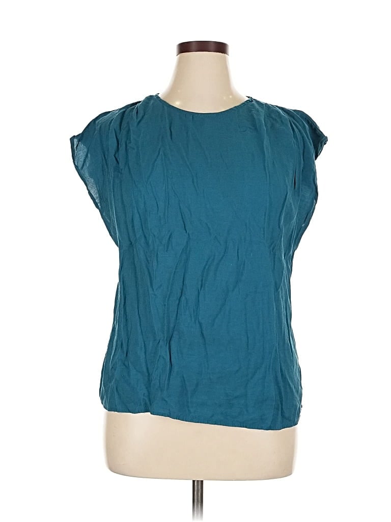 Pre-owned Pleione Short Sleeve Top Teal Boatneck Tops In Blue