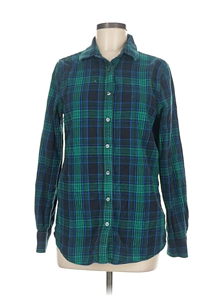 Pre-owned Lands' End Long Sleeve Button Down Shirt In Green