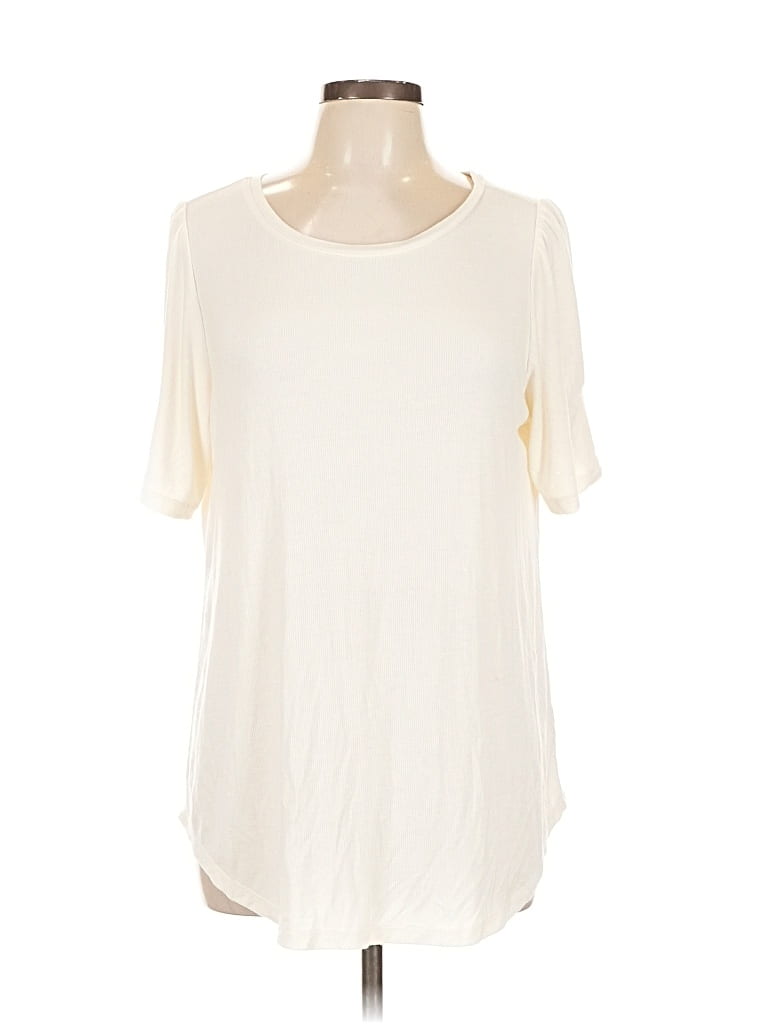 Pre-owned Lane Bryant Short Sleeve Top Ivory Cold Shoulder Neckline Tops In White
