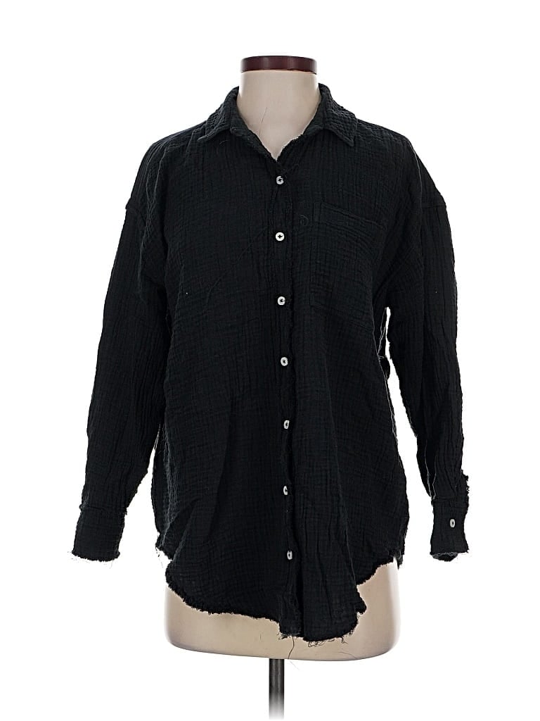 Pre-owned Aerie Long Sleeve Button Down Shirt In Black