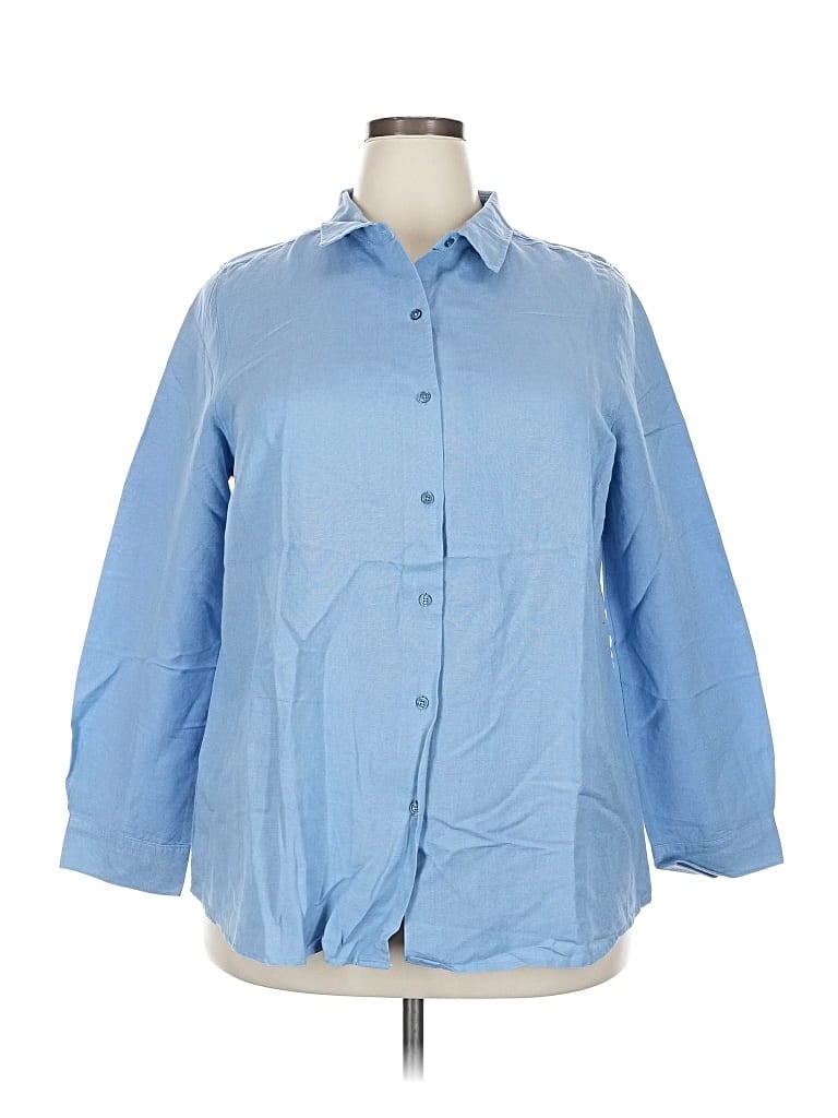 ELLOS Pre-owned 3/4 Sleeve Button Down Shirt In Blue