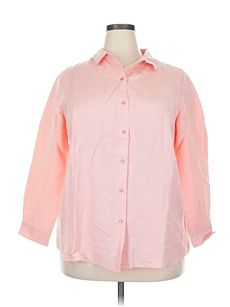 Pre-owned Ellos 3/4 Sleeve Button Down Shirt In Pink