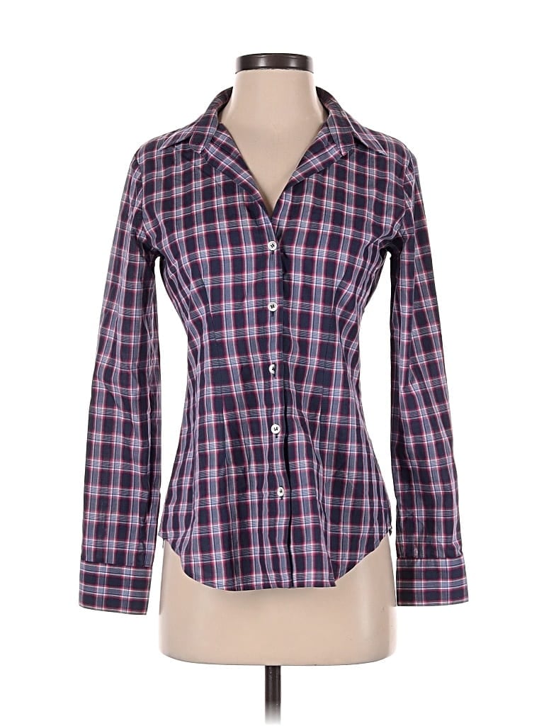 Pre-owned Theory Long Sleeve Button Down Shirt In Purple