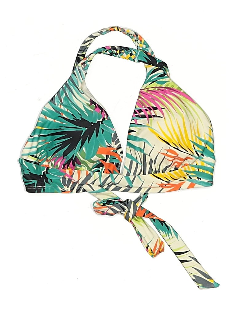 Pre-owned Shade & Shore Swimsuit Top Teal Tropical Pattern Swimwear In Blue