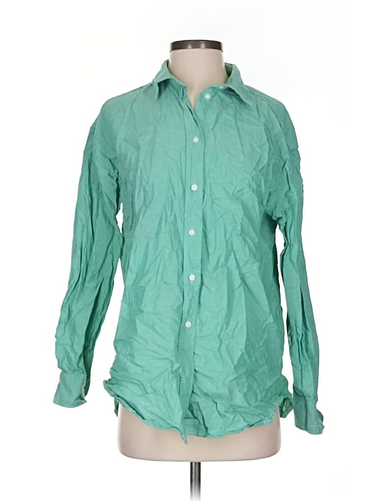 Pre-owned H&m Long Sleeve Button Down Shirt In Green
