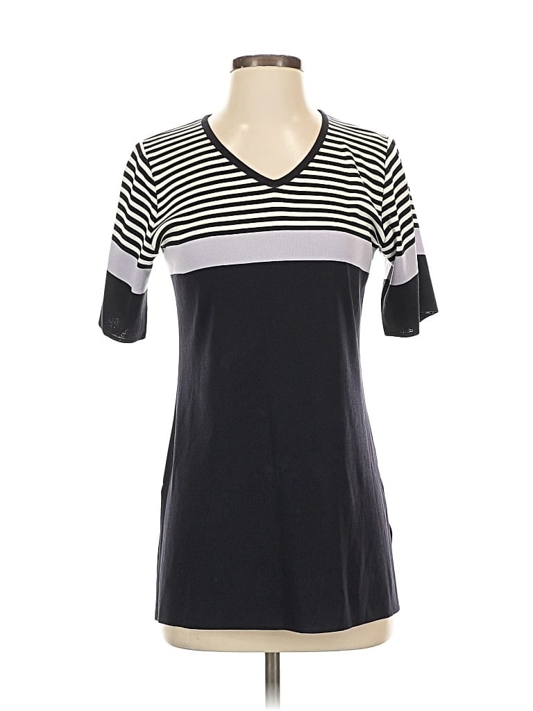 Pre-owned Misook Short Sleeve Top Black V Neck Tops