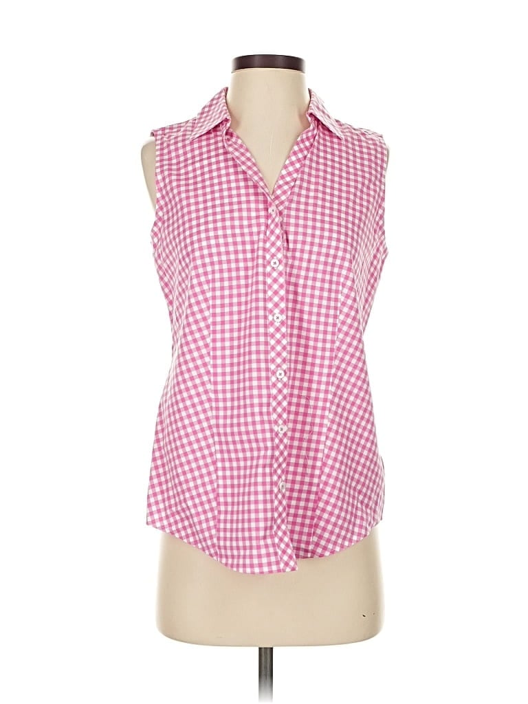 Talbots Sleeveless Button Down Shirt In Pink