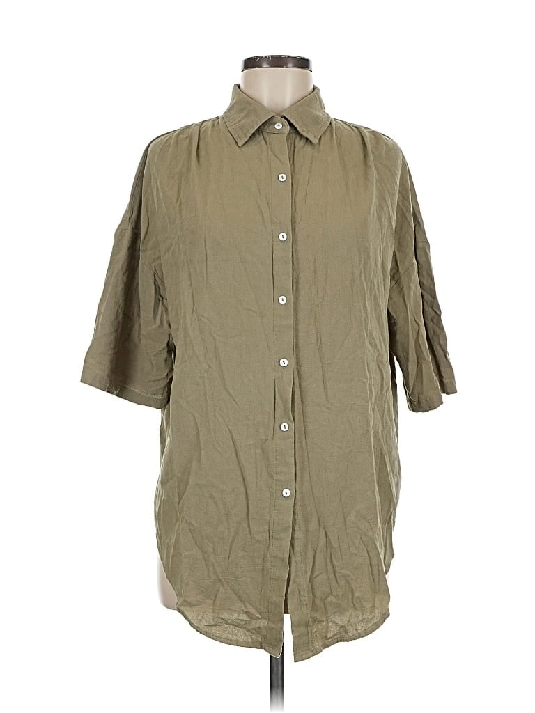 Pre-owned Unbranded 3/4 Sleeve Button Down Shirt In Green