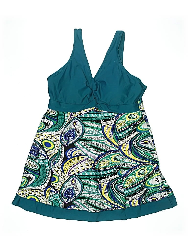 Pre-owned Fabletics Swimsuit Top Teal Paisley Pattern Swimwear In Blue