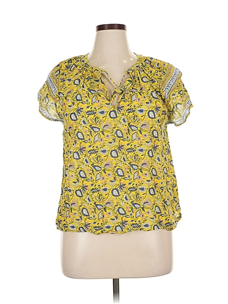 Pre-owned Jennifer & Grace Short Sleeve Blouse In Yellow