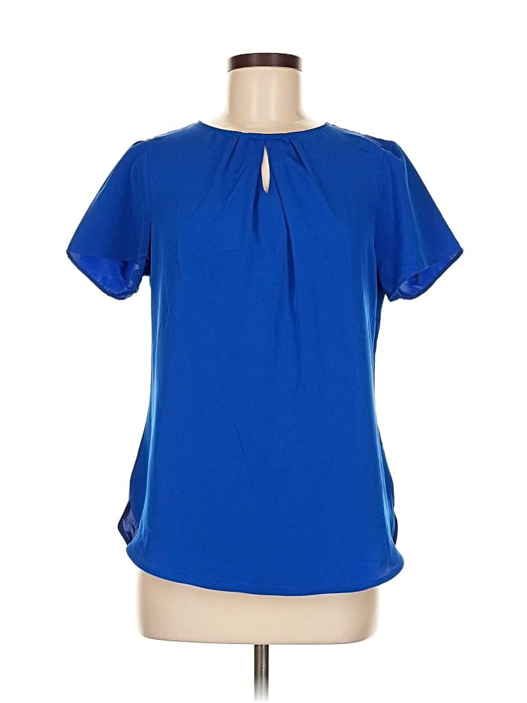 Pre-owned Lands' End Short Sleeve Blouse In Blue