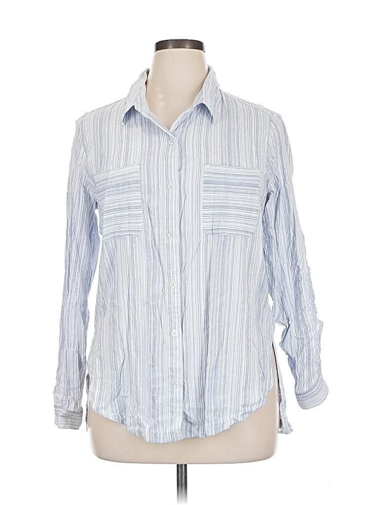 Pre-owned Portrait Long Sleeve Button Down Shirt In Blue