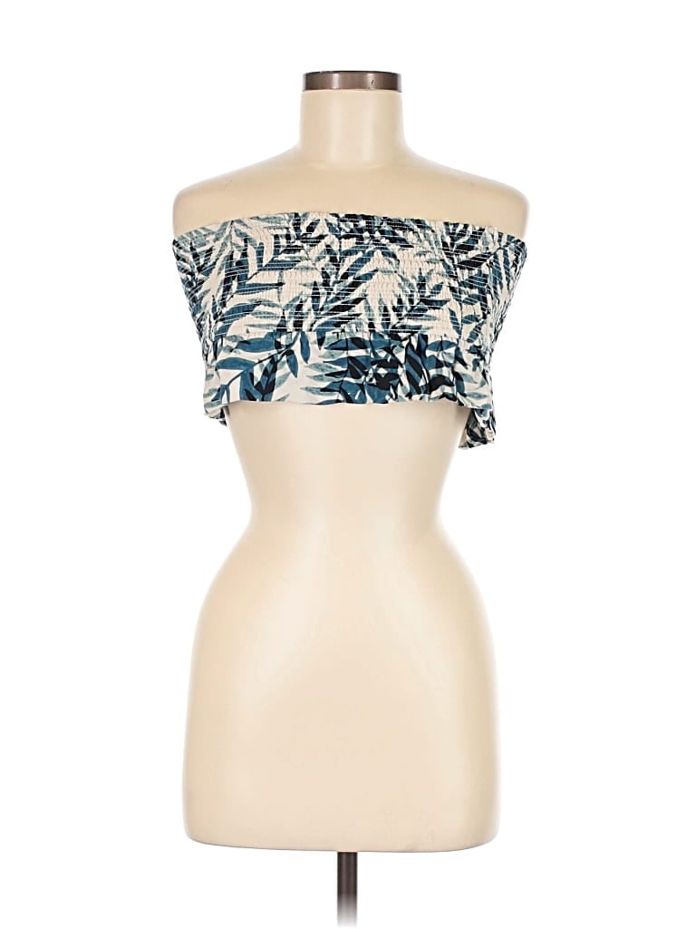 Pre-owned Olivaceous Sleeveless Top Blue Strapless Neckline Tops