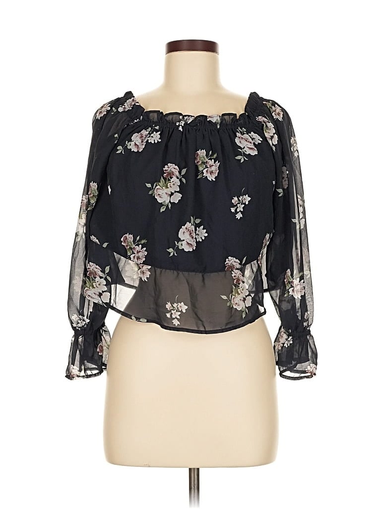Pre-owned Guess 3/4 Sleeve Blouse In Black