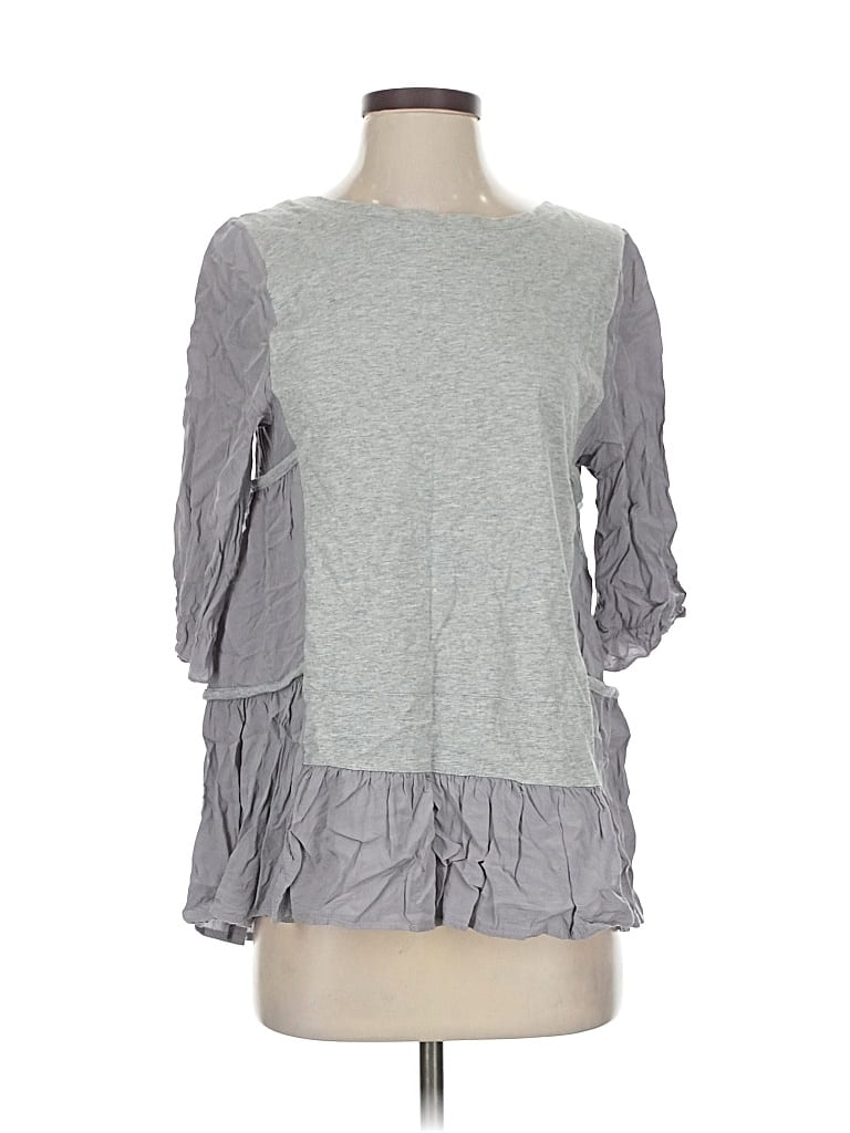 CHICWISH Pre-owned 3/4 Sleeve Top Gray Ruffles Neckline Tops