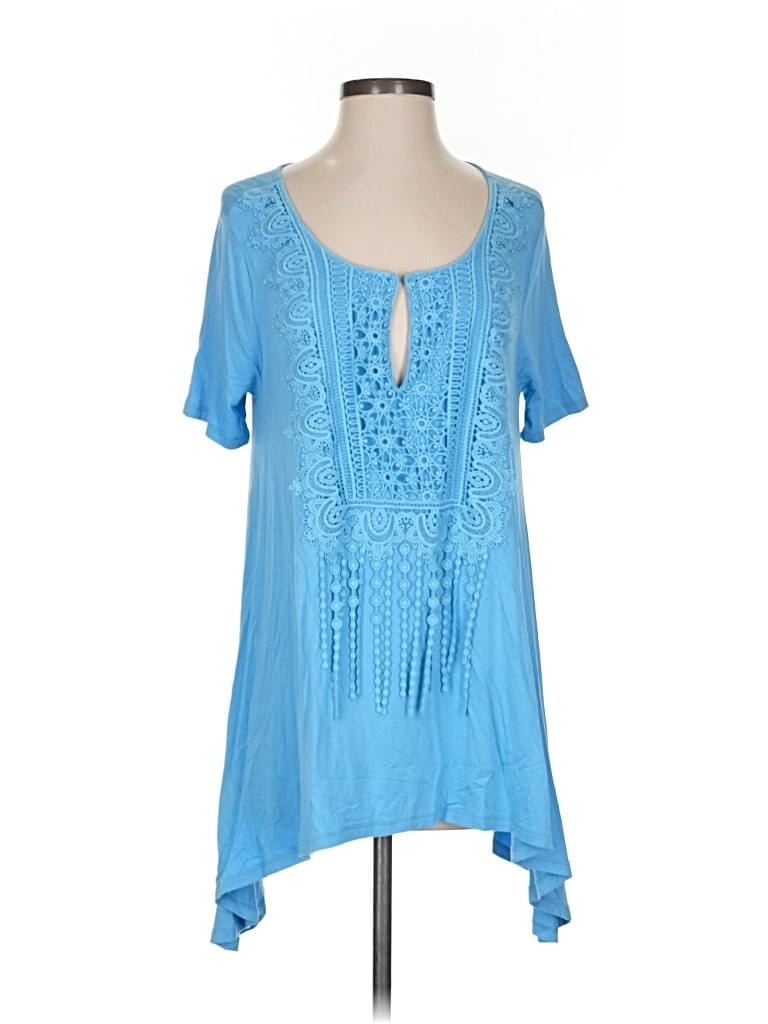 Pre-owned Elie Tahari Short Sleeve Top Blue V Neck Tops