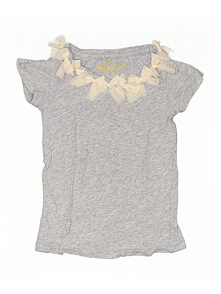 Pre-owned Crewcuts Kids' Short Sleeve Top Gray Ruffles Neckline Tops