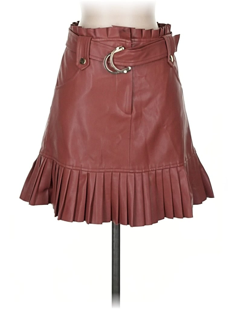 Pre-owned Zara Faux Leather Skirt In Burgundy