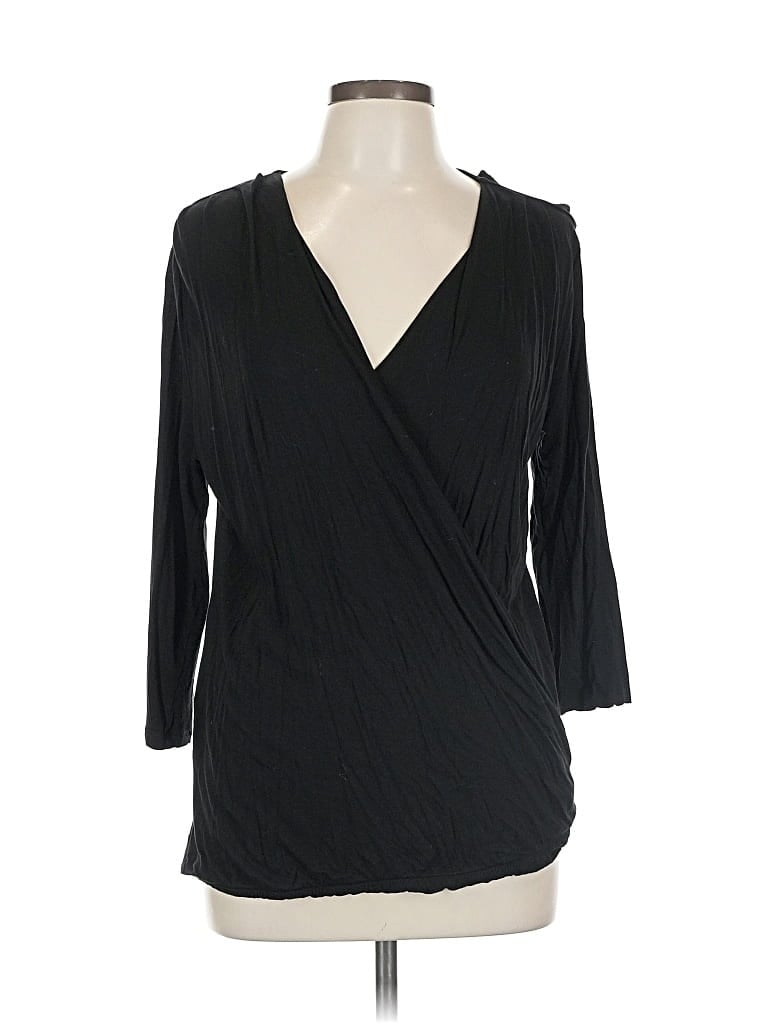 Pre-owned Old Navy 3/4 Sleeve Top Black Plunge Neckline Tops