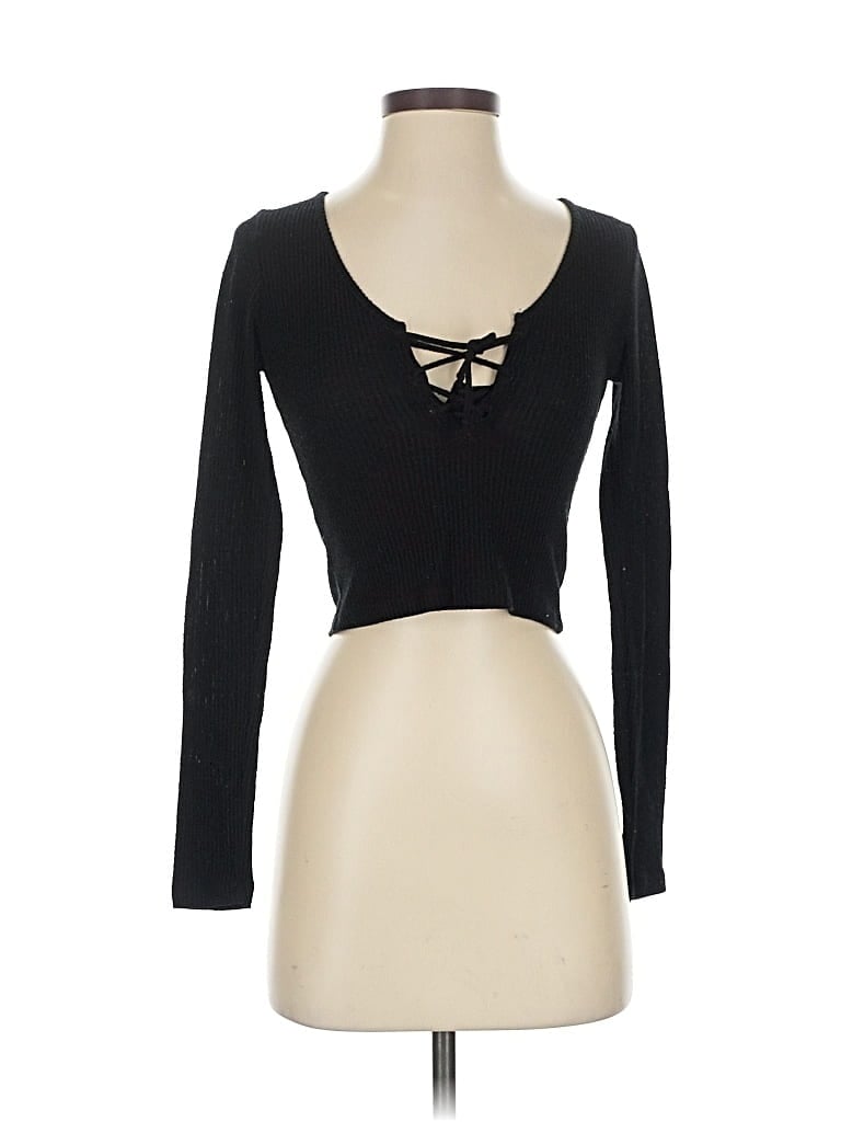 Pre-owned John Galt Long Sleeve Top Black Sweetheart Neckline Tops