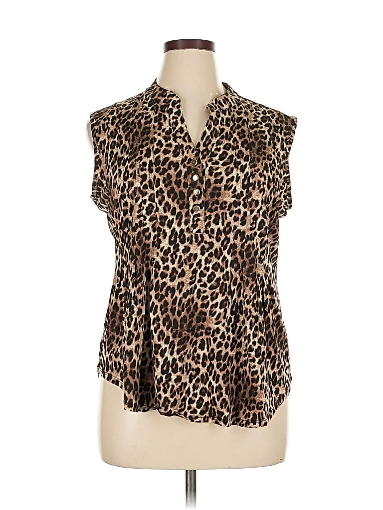 Pre-owned Dressbarn Sleeveless Button Down Shirt In Brown