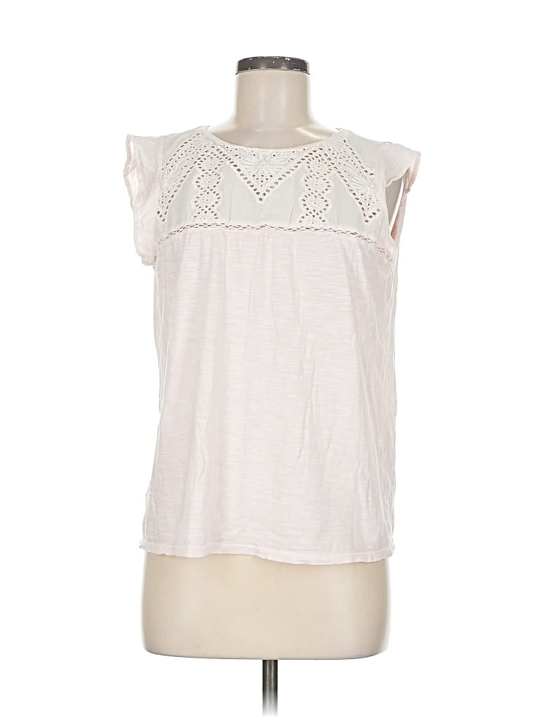 Pre-owned Ann Taylor Loft Outlet Short Sleeve Top Ivory Keyhole Neckline Tops In White