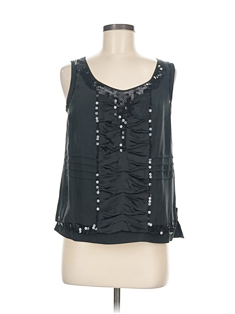 Pre-owned Ellen Tracy Sleeveless Silk Top Black Sweetheart Neckline Tops
