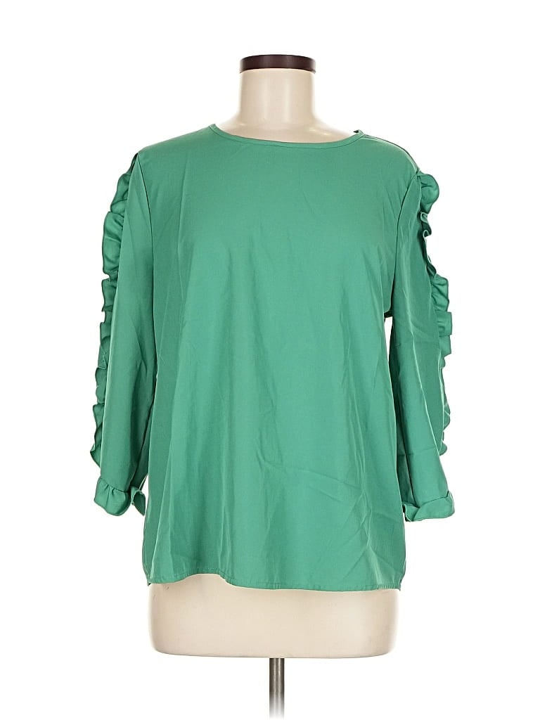 Pre-owned Shein 3/4 Sleeve Top Green Cold Shoulder Neckline Tops