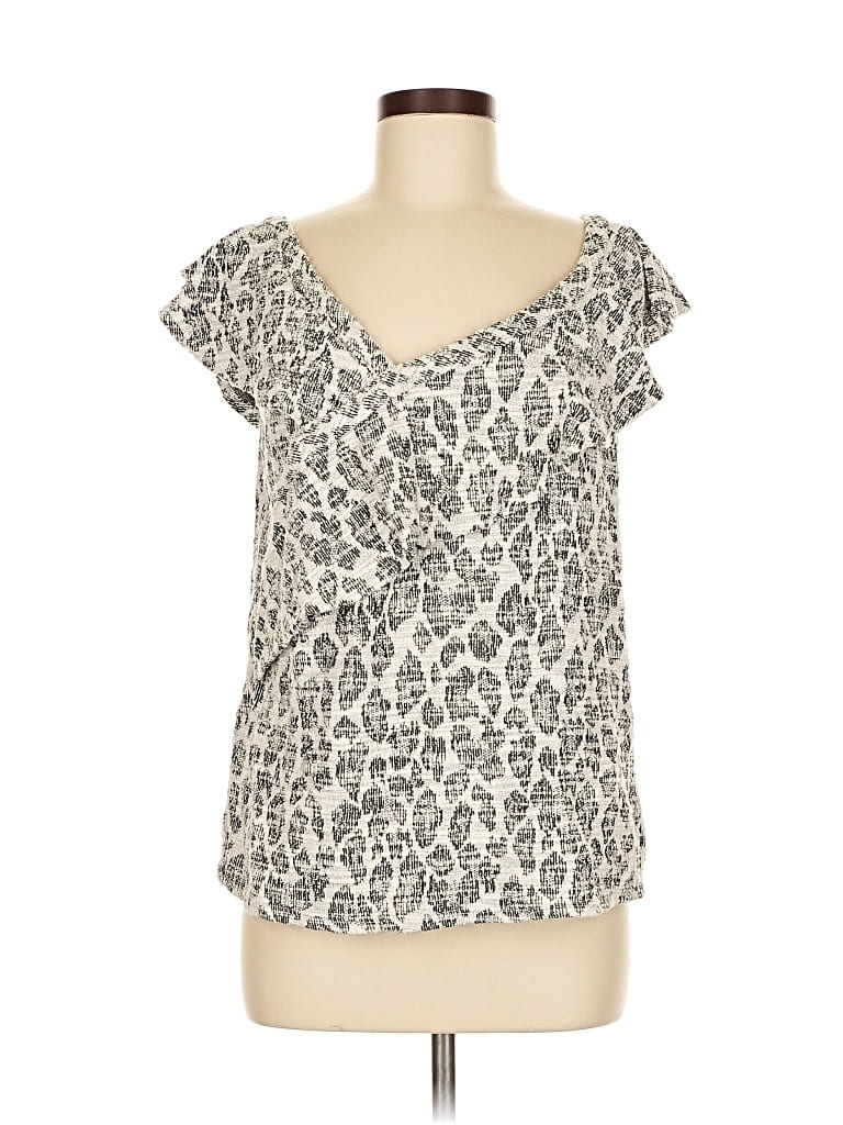 Pre-owned Left Coast By Dolan Short Sleeve Top Ivory V Neck Tops In White