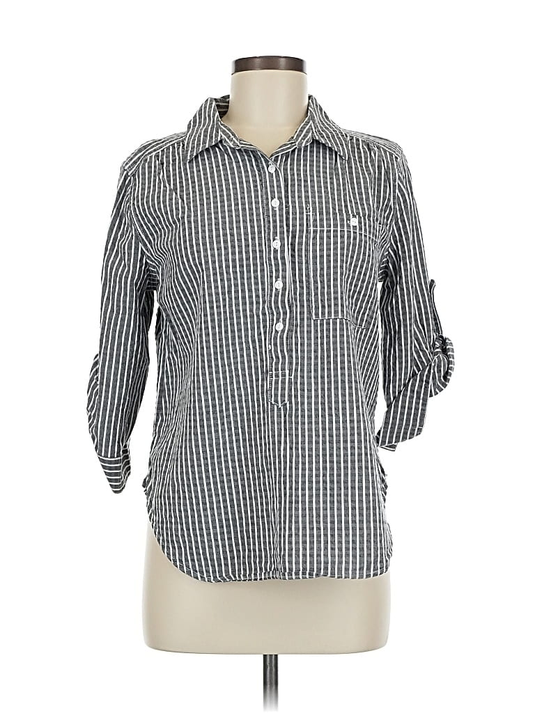 Pre-owned Intro 3/4 Sleeve Button Down Shirt In Gray