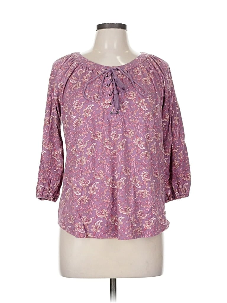 Pre-owned Chaps 3/4 Sleeve Blouse In Purple