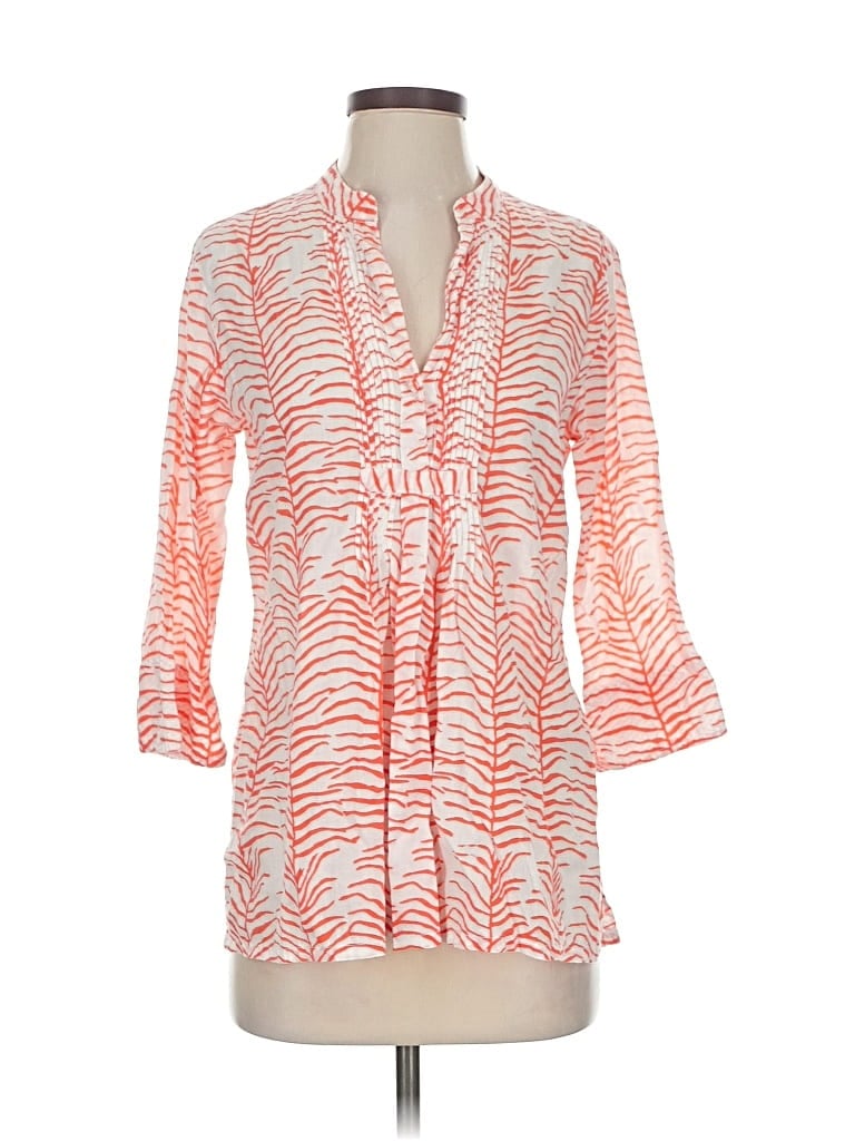 Pre-owned Roberta Roller Rabbit 3/4 Sleeve Blouse In Orange