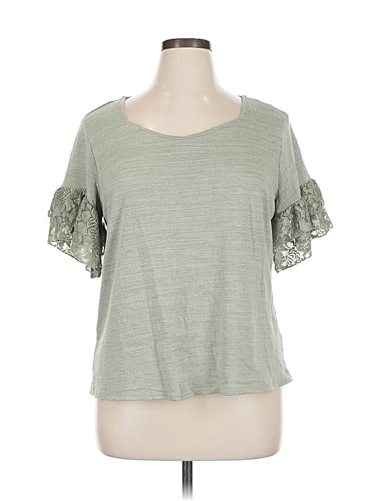 Pre-owned Retrology Short Sleeve Top Green Sweetheart Neckline Tops