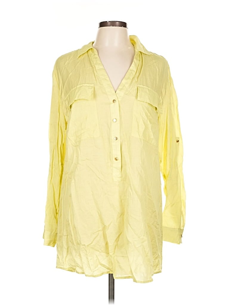 Pre-owned Soft Surroundings 3/4 Sleeve Button Down Shirt In Yellow