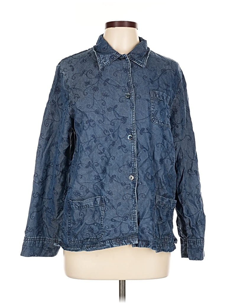 Pre-owned Valerie Stevens Long Sleeve Button Down Shirt In Blue