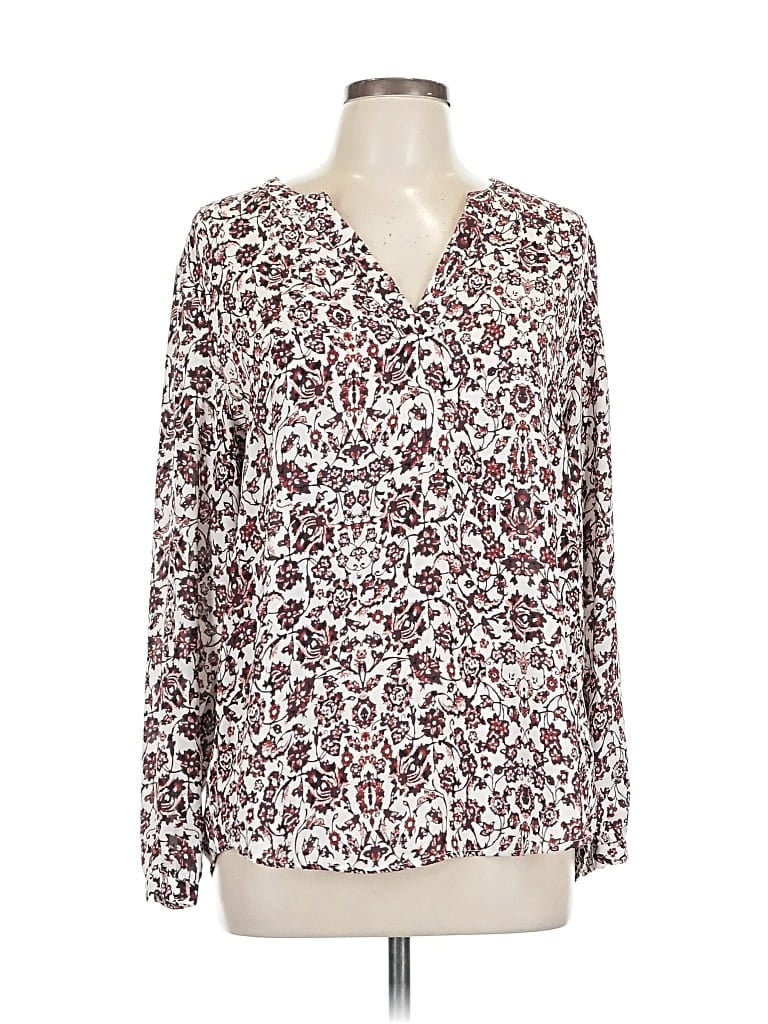 Pre-owned Adrianna Papell Long Sleeve Blouse In Burgundy