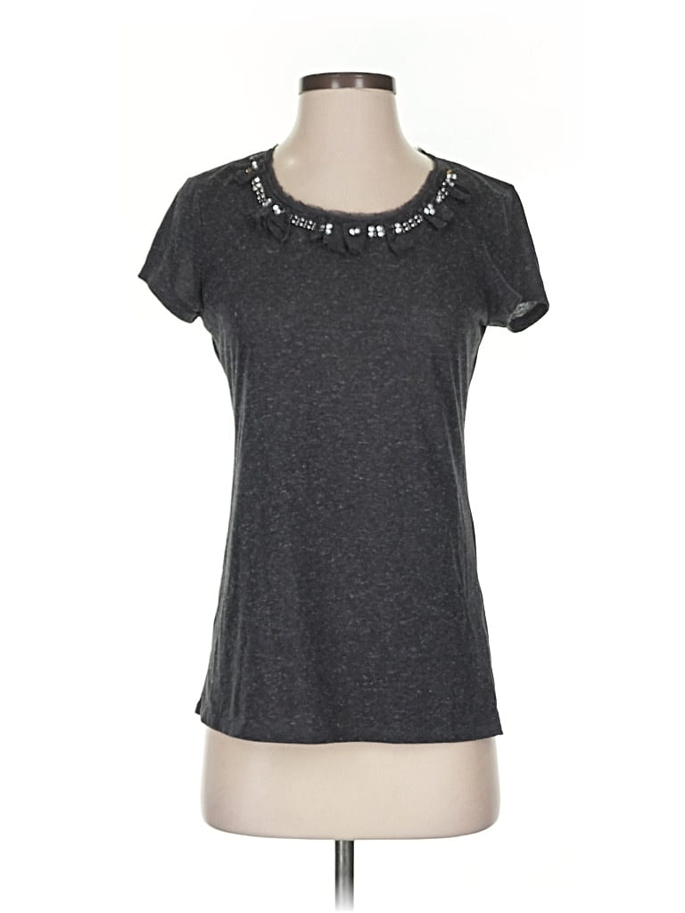 Pre-owned Simply Vera Vera Wang Short Sleeve Top Gray Keyhole Neckline Tops