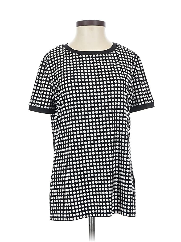 Pre-owned Anne Klein Short Sleeve Top Black Houndstooth Pattern Square Neckline Tops