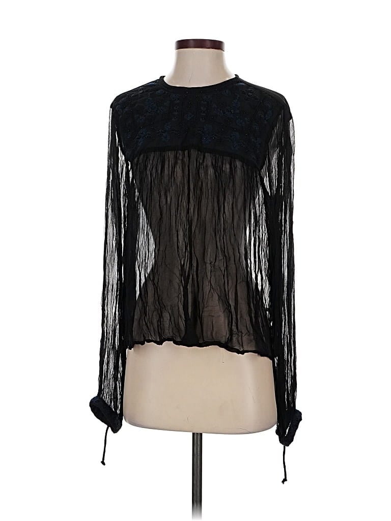 Pre-owned Free People Long Sleeve Blouse In Black